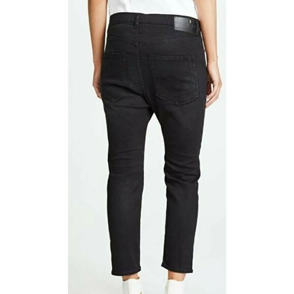 R13 The Drop Jeans Sz 26 Black Denim Stretch Slouchy Crop High Rise (V6 - Picture 2 of 11